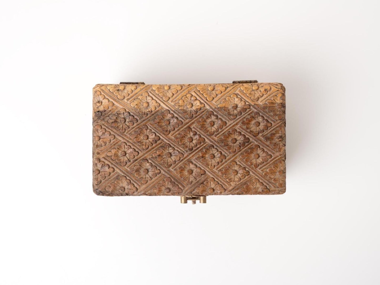 Indian Carved Wood Box | Vintage Floral Folk Art