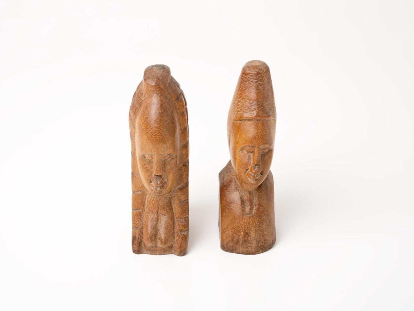 Vintage Carved Wood Sculptures: Primitive Wood Busts