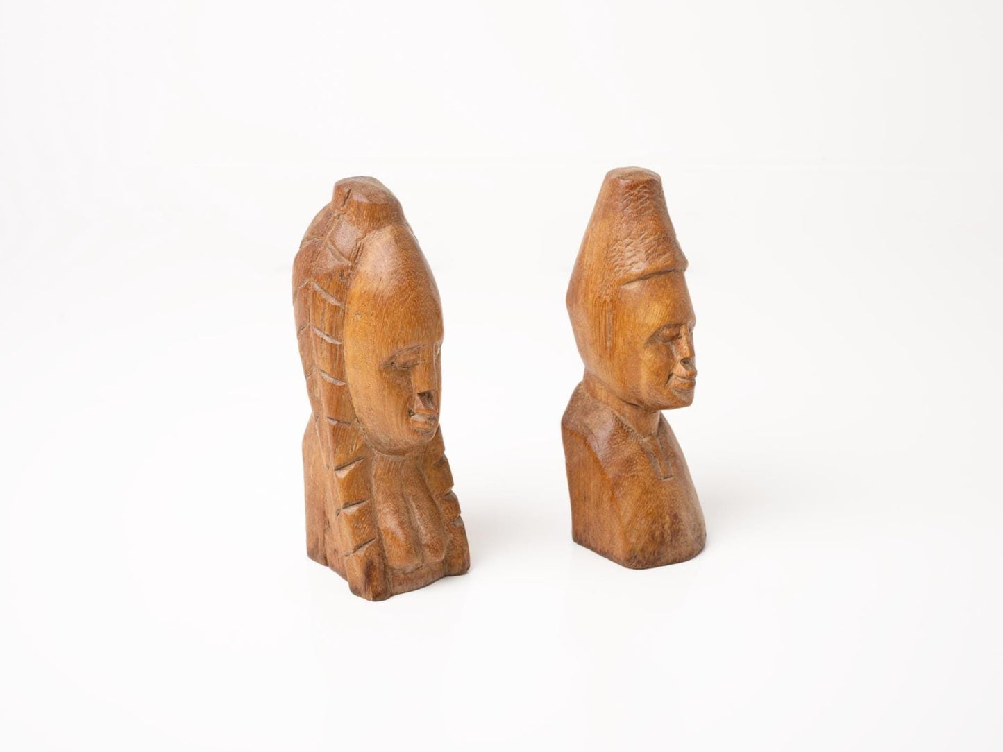 Vintage Carved Wood Sculptures: Primitive Wood Busts