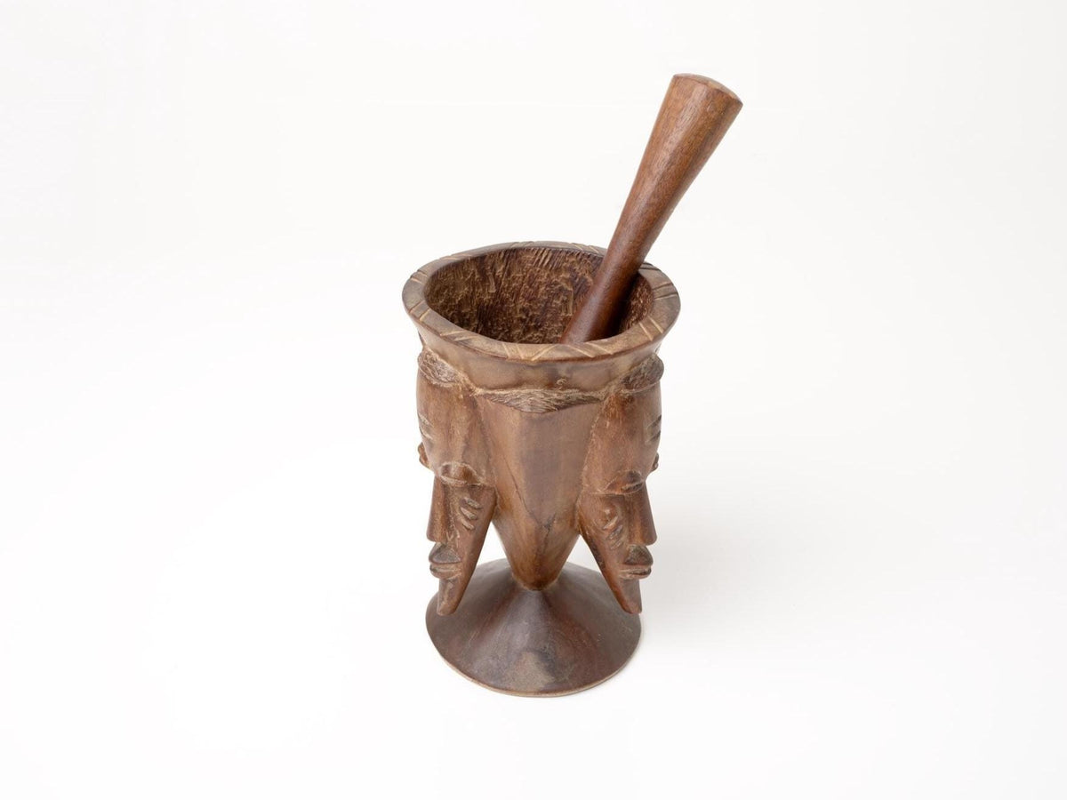 Primitive Carved Wood Pestle & Mortar