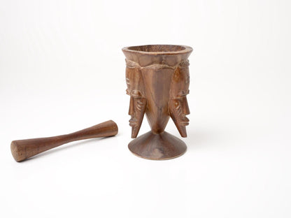 Primitive Carved Wood Pestle & Mortar