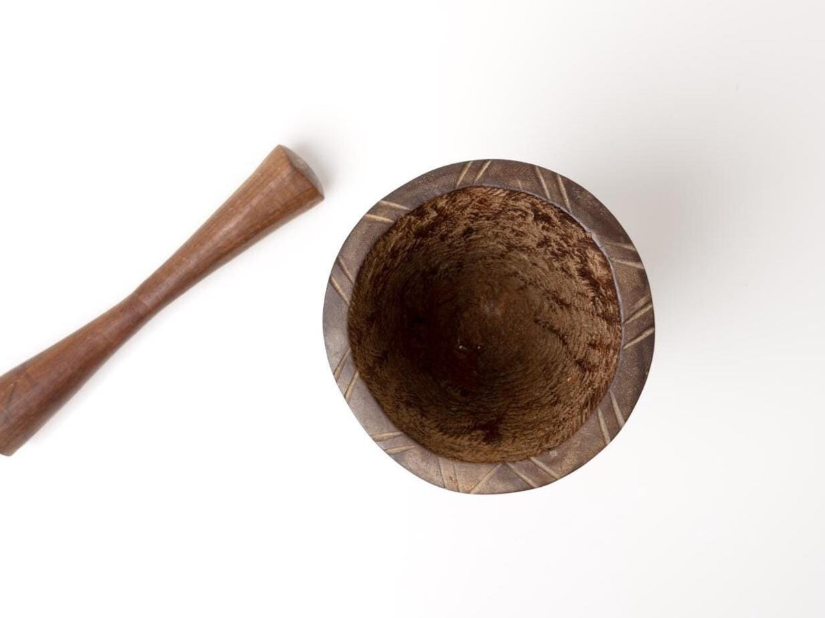 Primitive Carved Wood Pestle & Mortar