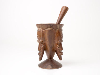 Primitive Carved Wood Pestle & Mortar