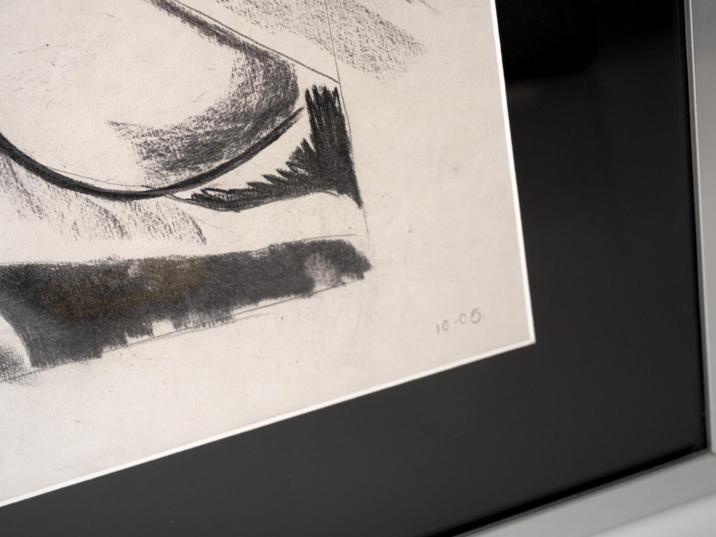Framed Original Art | Mid Century Abstract Art | Vintage Charcoal Drawing