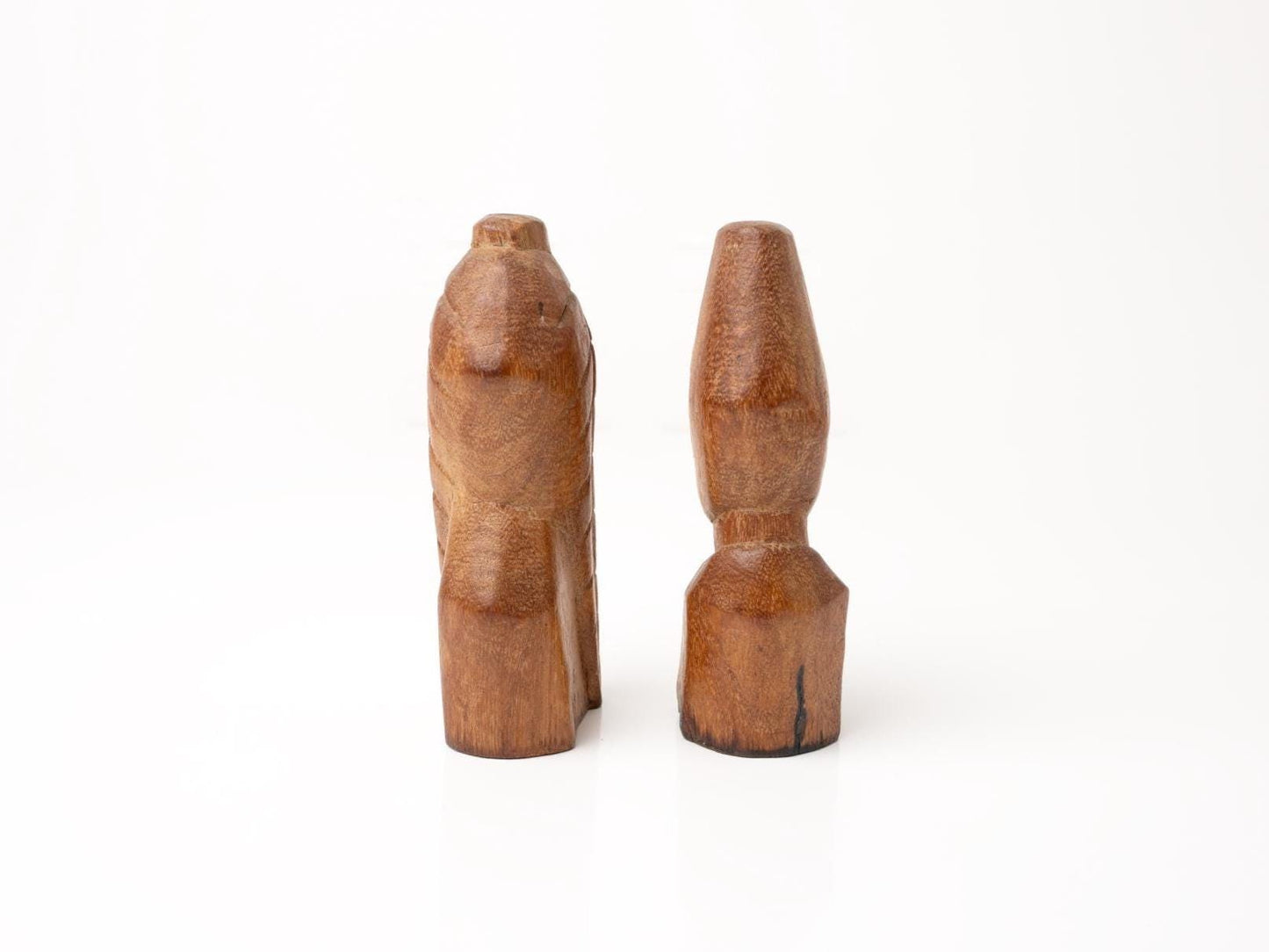 Vintage Carved Wood Sculptures: Primitive Wood Busts