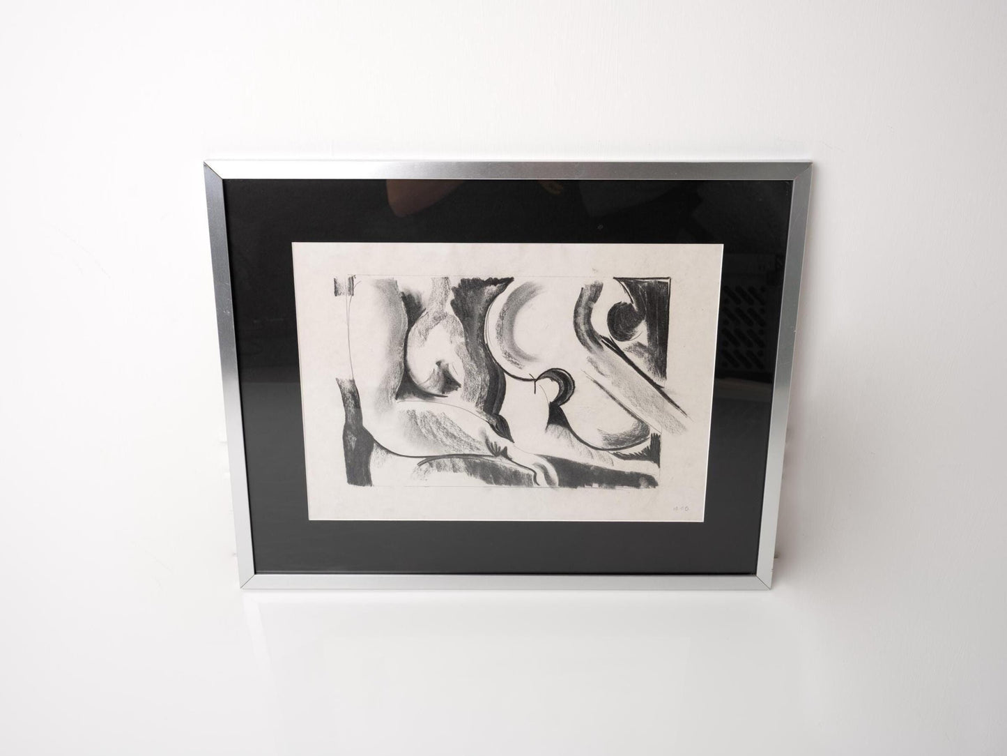 Framed Original Art | Mid Century Abstract Art | Vintage Charcoal Drawing