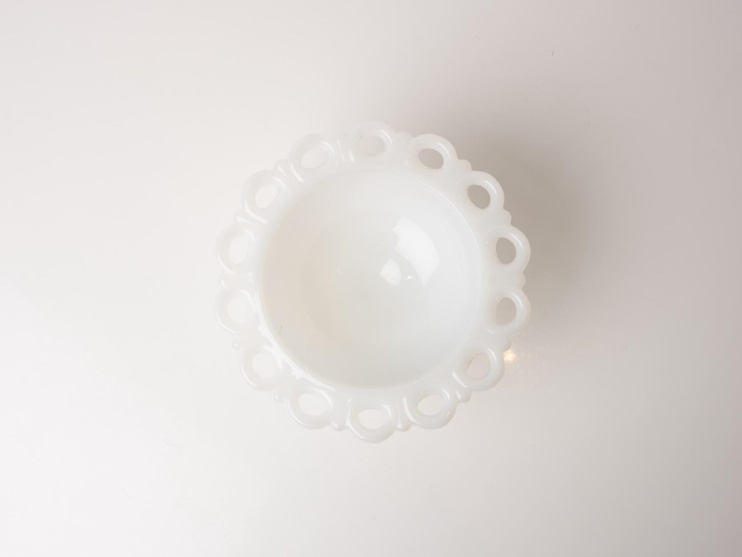 White Milk Glass Pedestal Dish | Lace Edge Trinket Dish