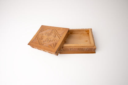 Geometric Carved Wood Box