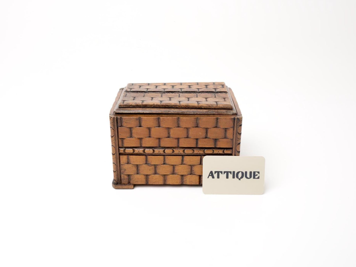 Vintage Woven Pattern Wooden Trinket Box | Hand-Carved Keepsake Storage