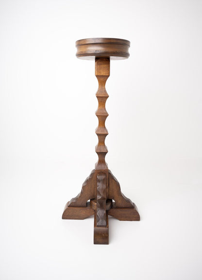 Brutalist Carved Wood Pedestal Stand