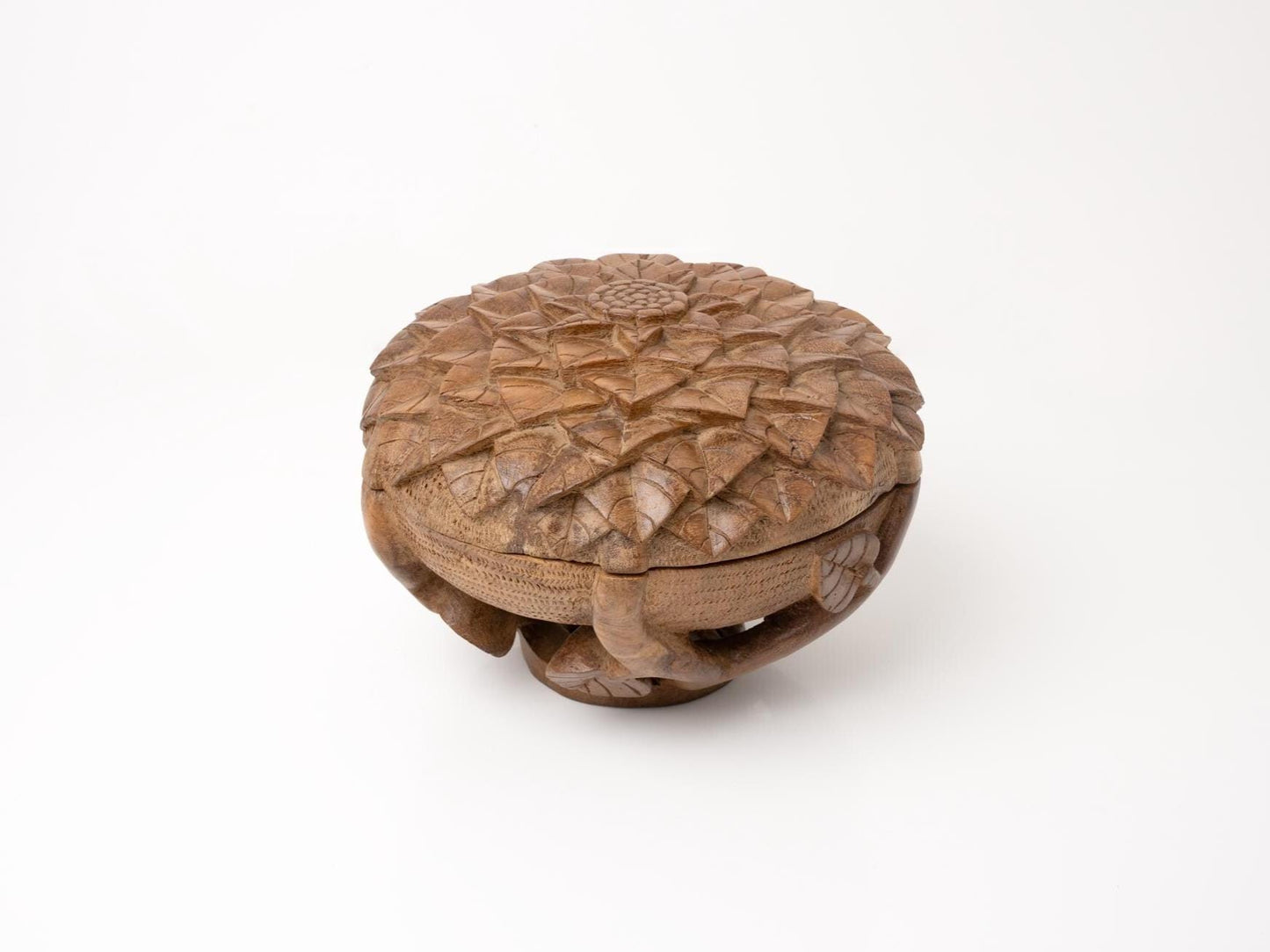 Hand-Carved Lotus Lidded Box | Sculptural Wood Storage