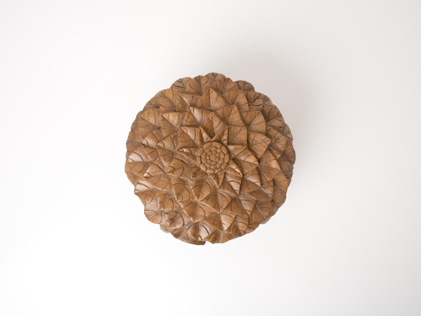 Hand-Carved Lotus Lidded Box | Sculptural Wood Storage