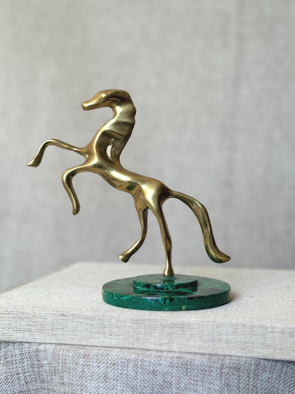 Modernist Brass Horse Sculpture on Malachite Base
