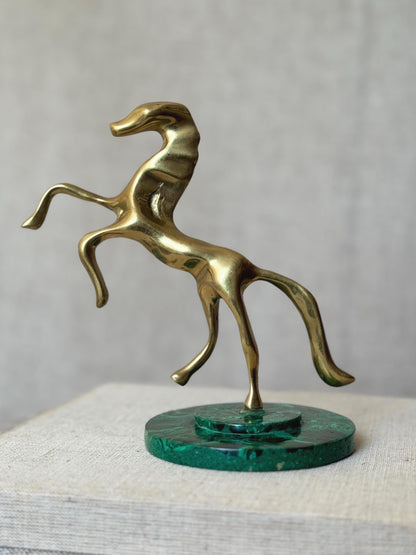 Modernist Brass Horse Sculpture on Malachite Base