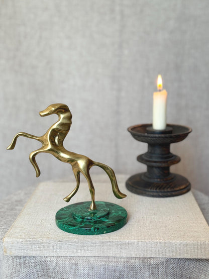 Modernist Brass Horse Sculpture on Malachite Base