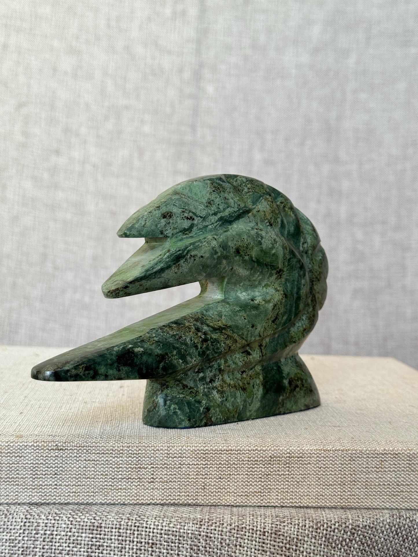 Vintage Green Soapstone Serpent Sculpture | Abstract Inuit Art