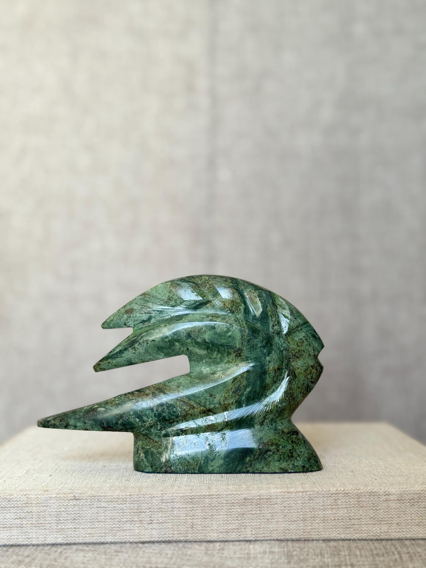 Vintage Green Soapstone Serpent Sculpture | Abstract Inuit Art