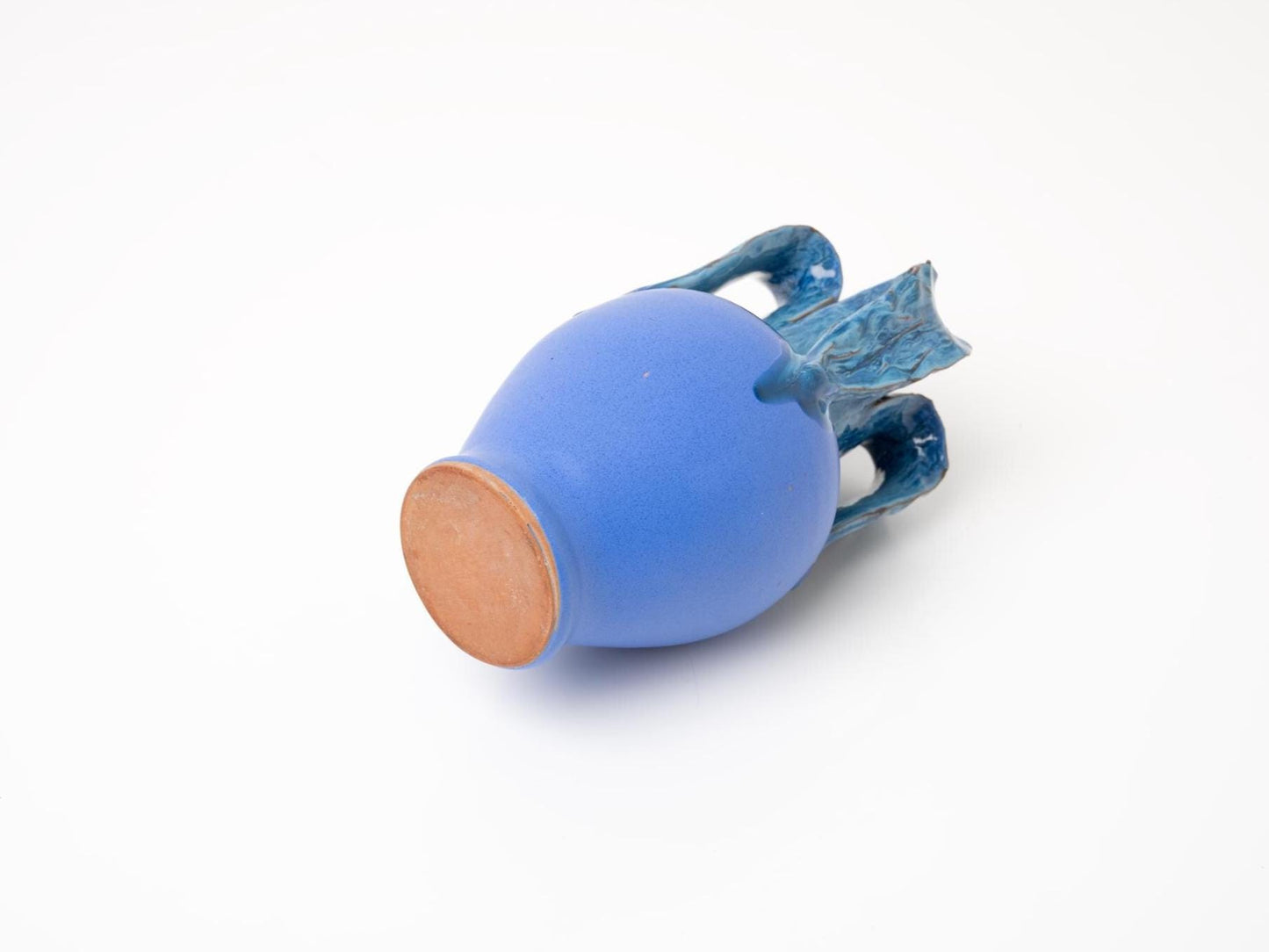 Mid Century Cobalt Blue Drip Glaze Vase | Sculptural Terracotta