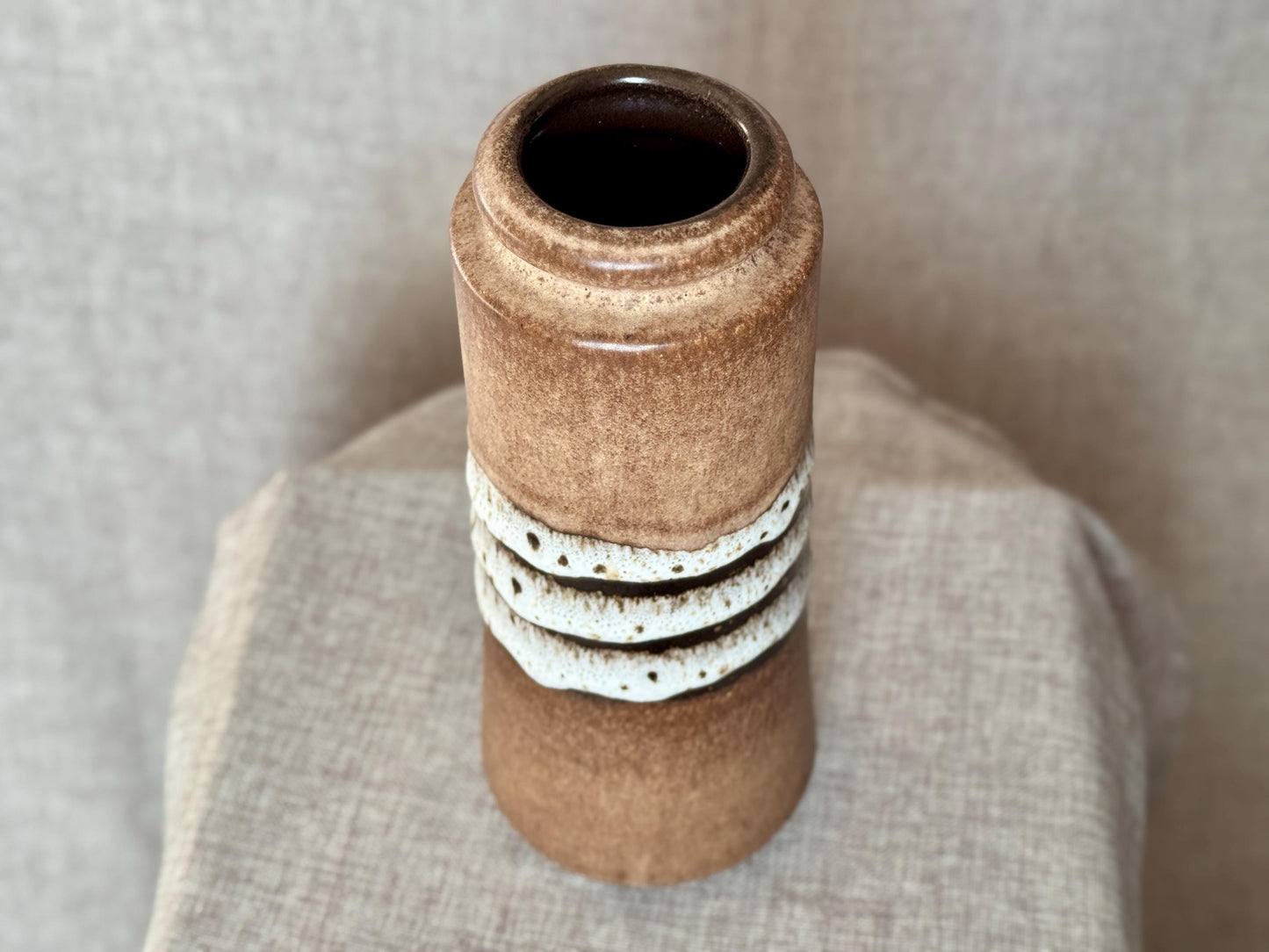 Vintage Scheurich West German Vase | Brown & White Fat Lava Ceramic
