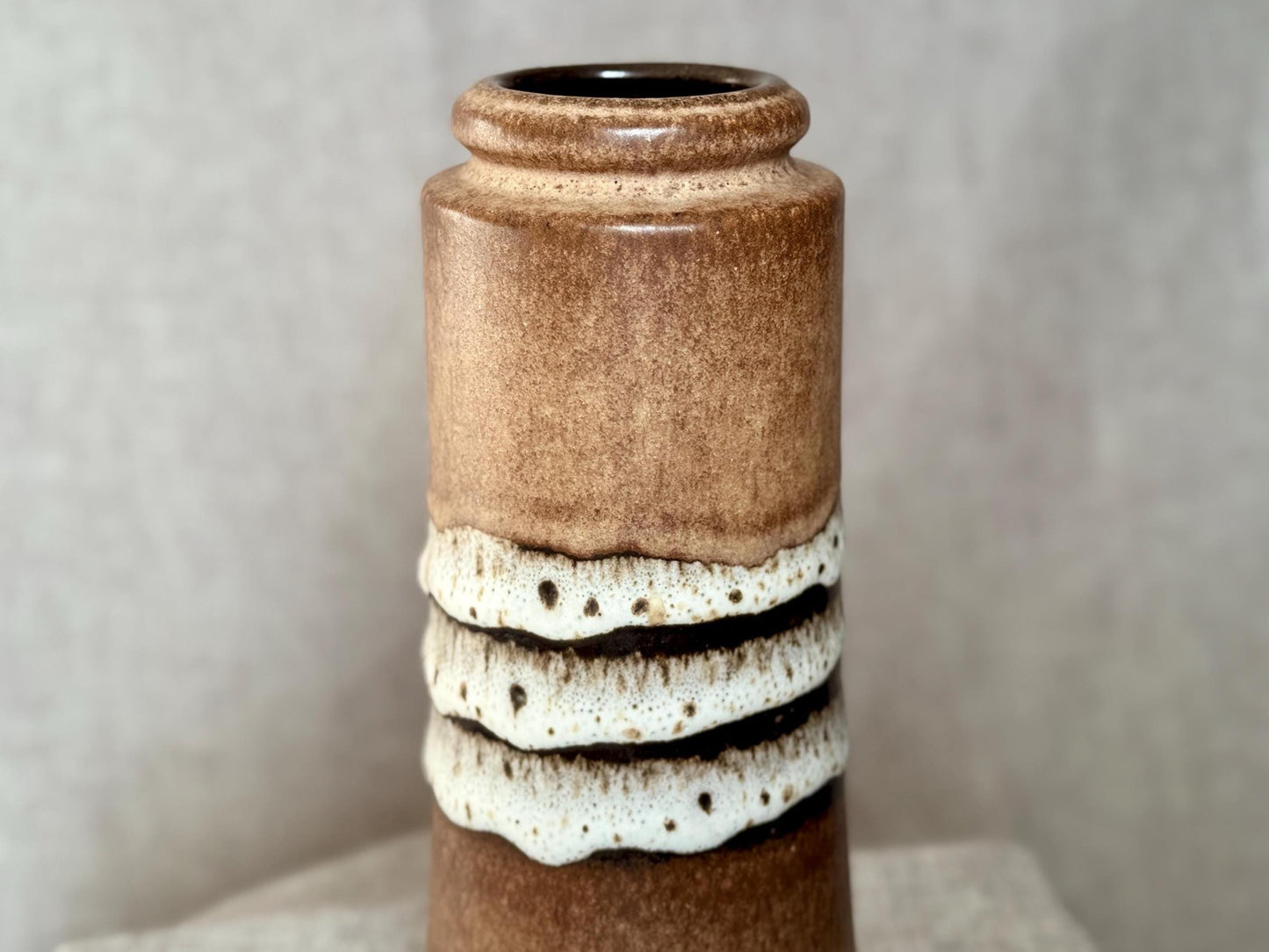 Vintage Scheurich West German Vase | Brown & White Fat Lava Ceramic