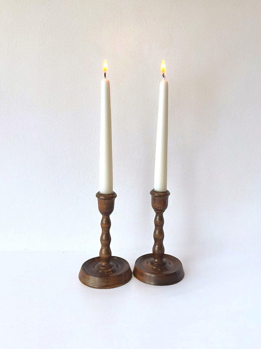 Bobbin Wood Candlesticks Pair, 1960s