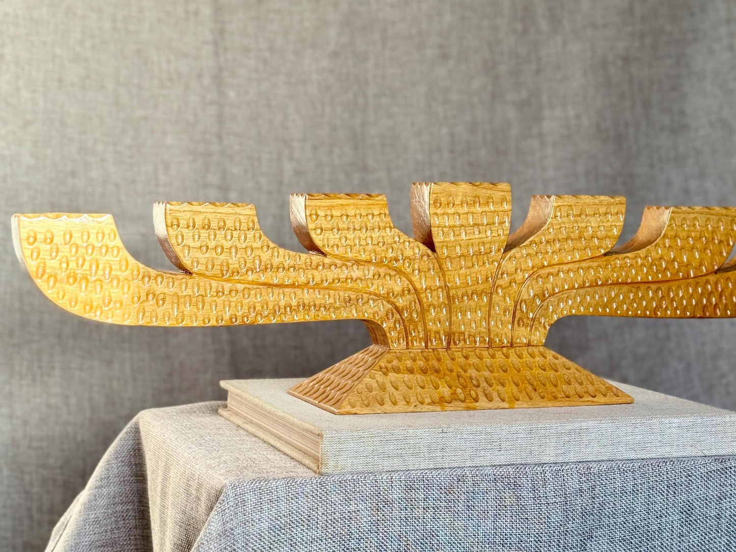 Scandinavian Wooden Menorah | Mid Century Nordic Candelabra | Chip-Carved Folk Art Candle Holder