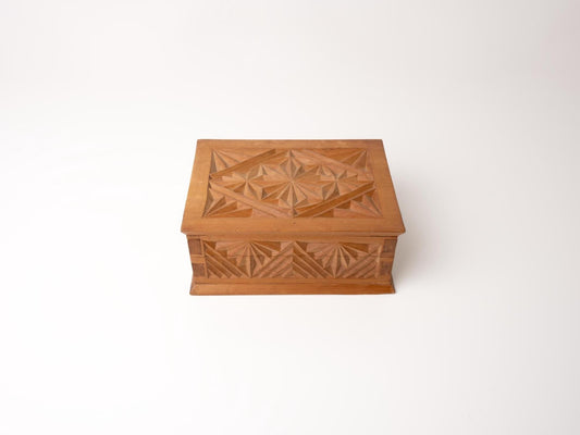 Geometric Carved Wood Box