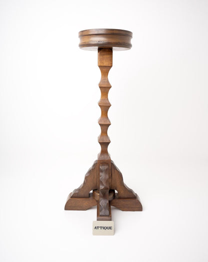 Brutalist Carved Wood Pedestal Stand