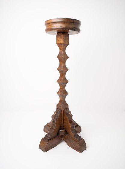 Brutalist Carved Wood Pedestal Stand