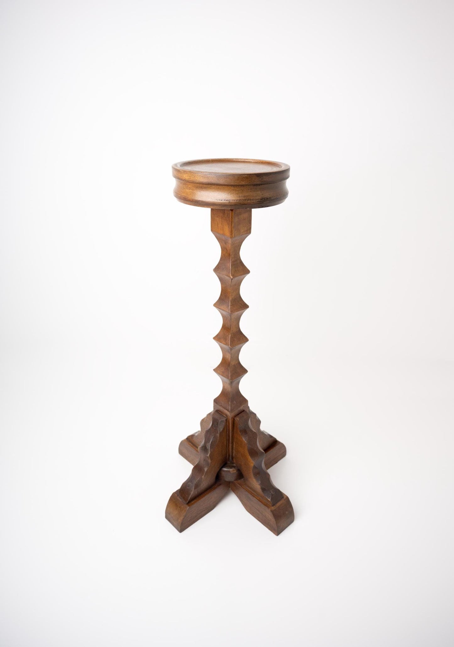 Vintage Carved Wood Pedestal Stand | Mid Century Plant Display