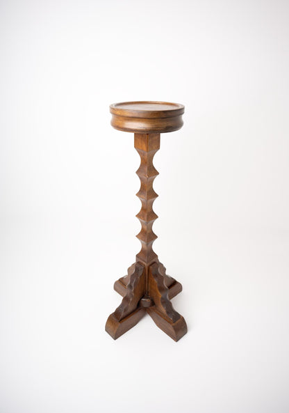 Brutalist Carved Wood Pedestal Stand