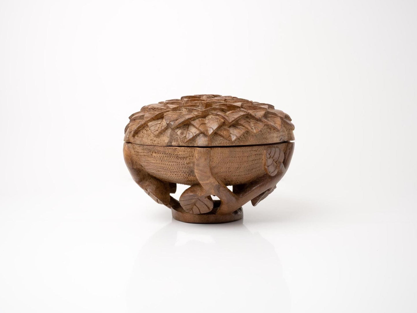 Hand-Carved Lotus Lidded Box | Sculptural Wood Storage