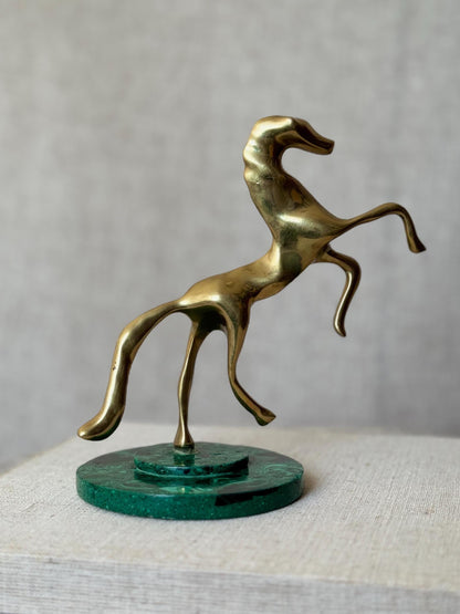 Modernist Brass Horse Sculpture on Malachite Base
