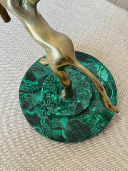 Modernist Brass Horse Sculpture on Malachite Base
