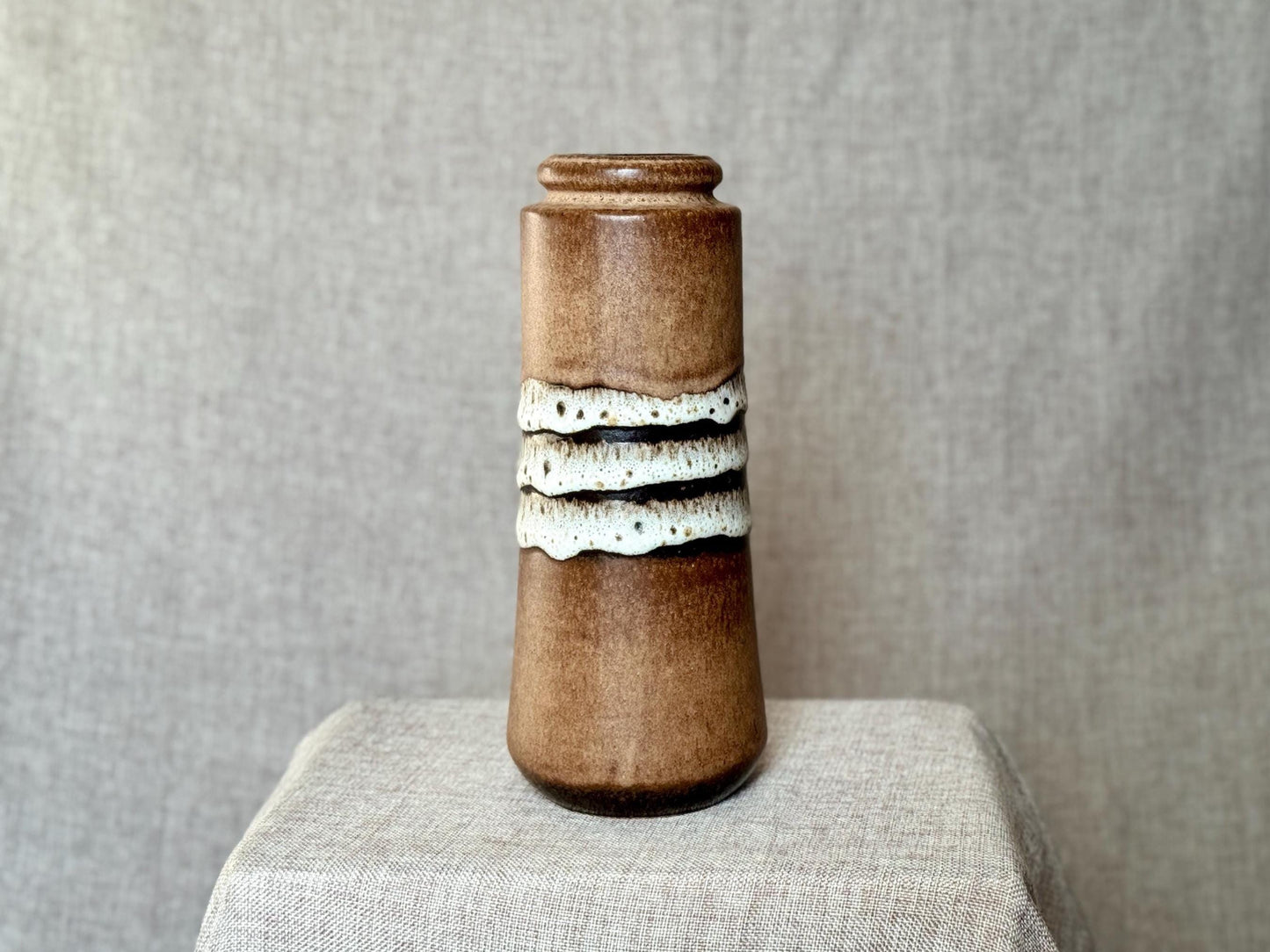 Vintage Scheurich West German Vase | Brown & White Fat Lava Ceramic