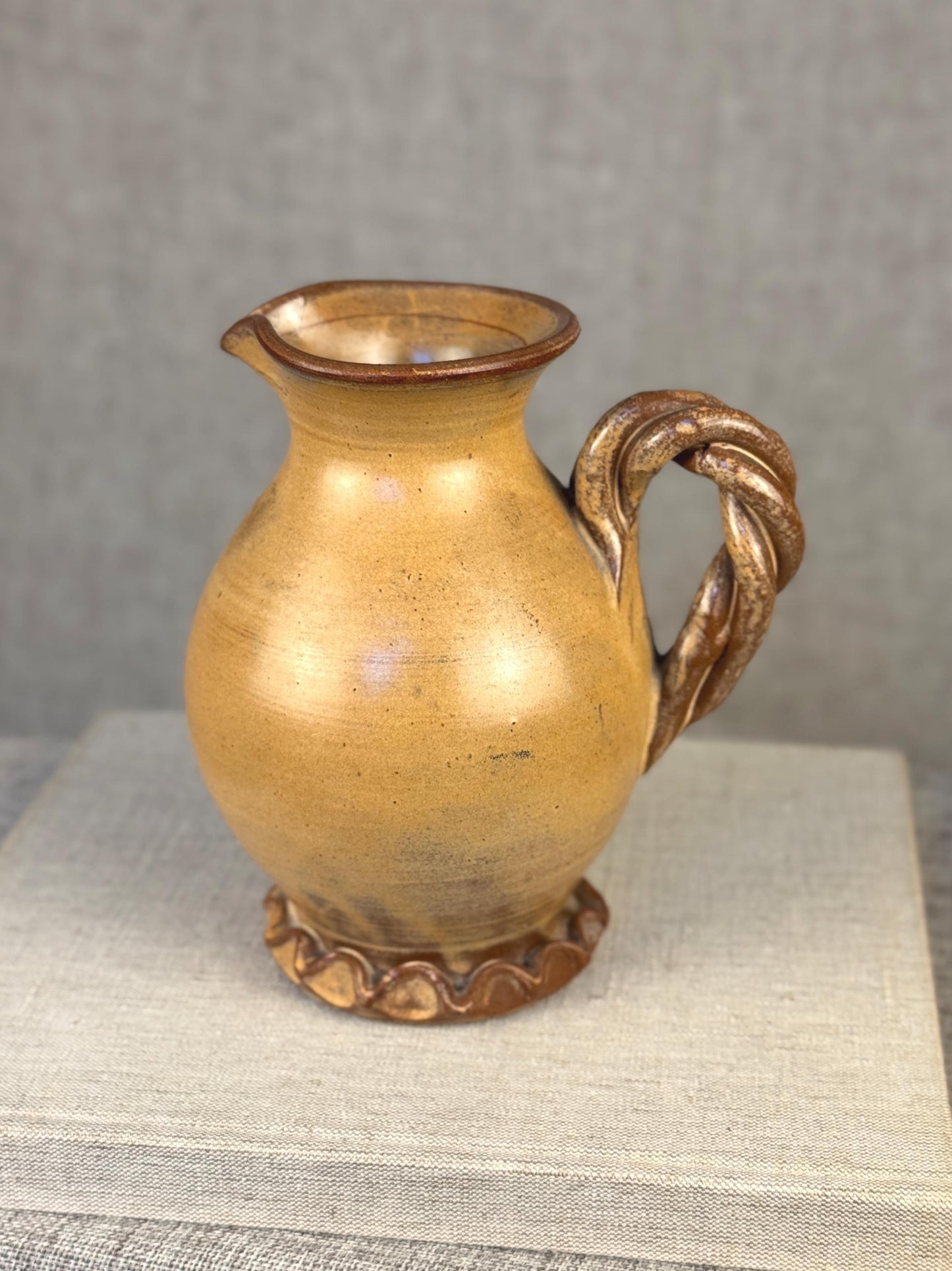 Vintage Vallauris Pottery Jug | French Country Rope Handle Pitcher