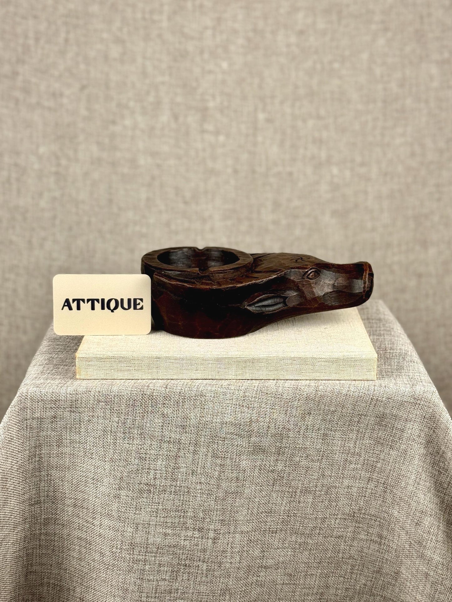 Vintage Carved Wood Bull Ashtray | Mid Century Modern Catchall
