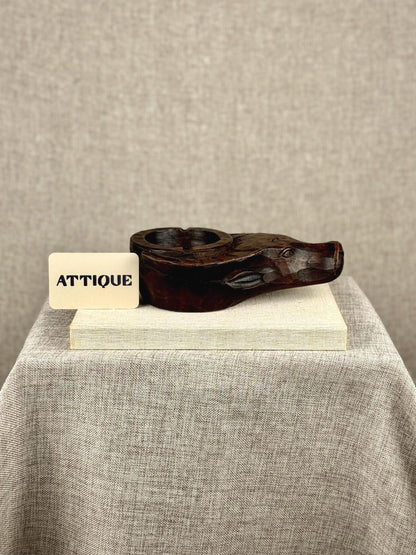 Carved Wooden Bull Ashtray
