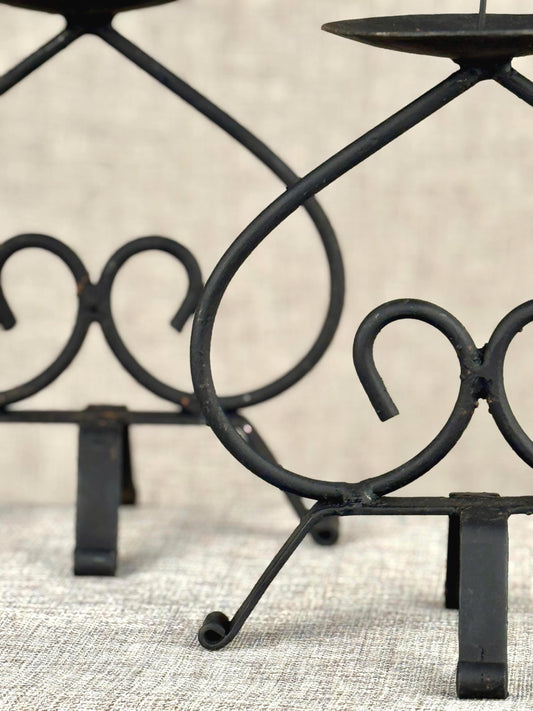 Wrought Iron Candlestick Pair