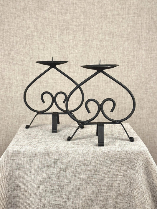 Wrought Iron Candlestick Pair