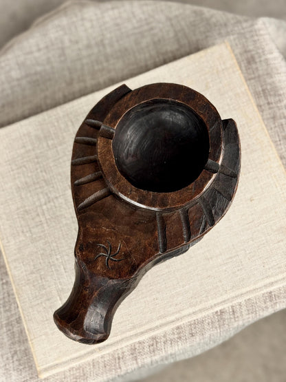 Carved Wooden Bull Ashtray