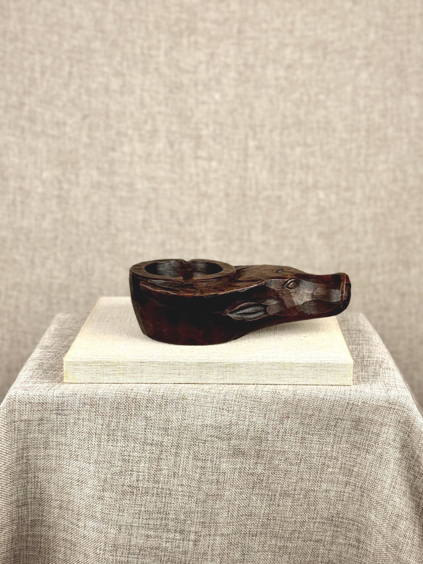 Vintage Carved Wood Bull Ashtray | Mid Century Modern Catchall
