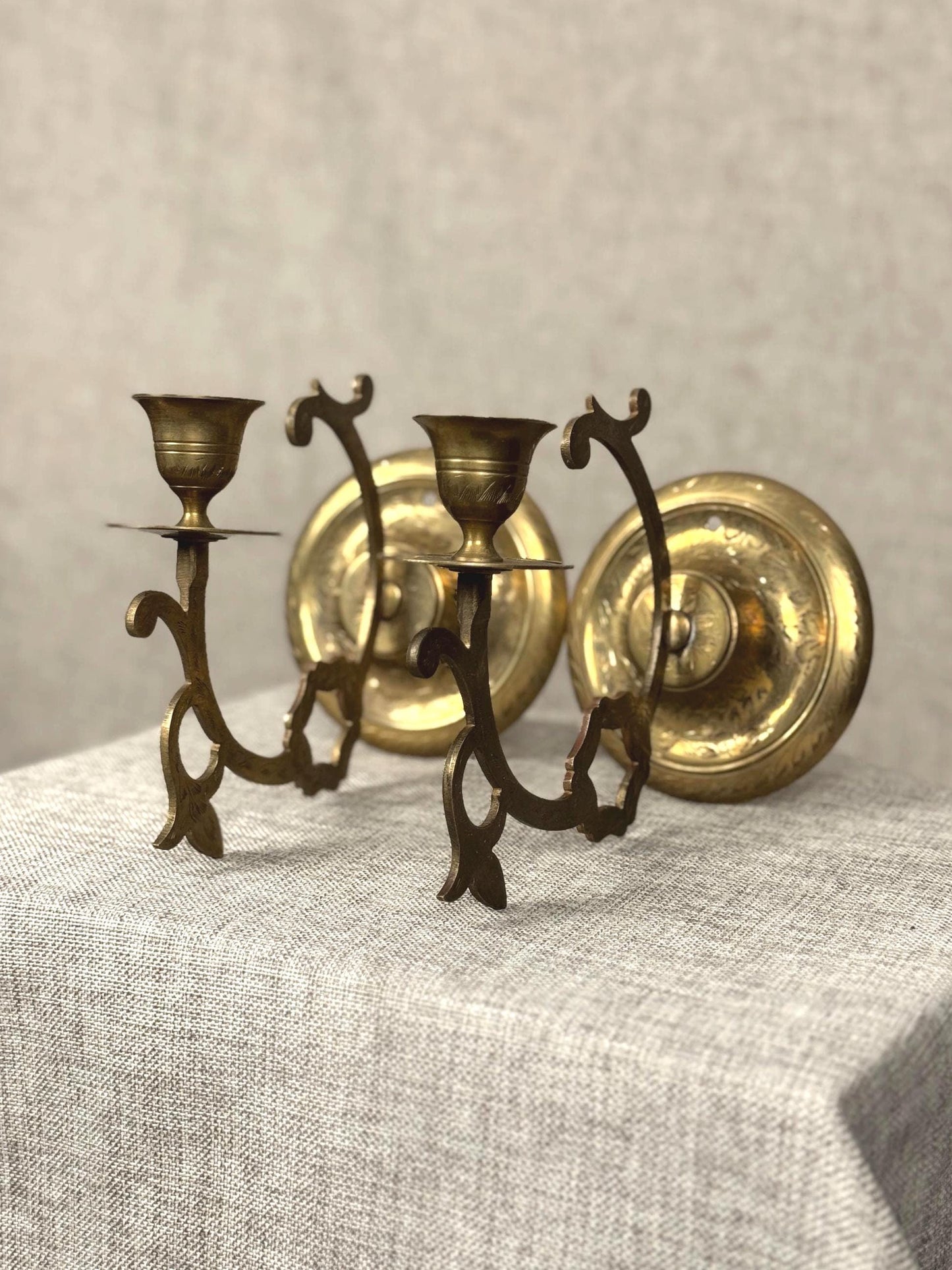 Vintage French Brass Candle Sconces | Ornate Wall Lighting Pair