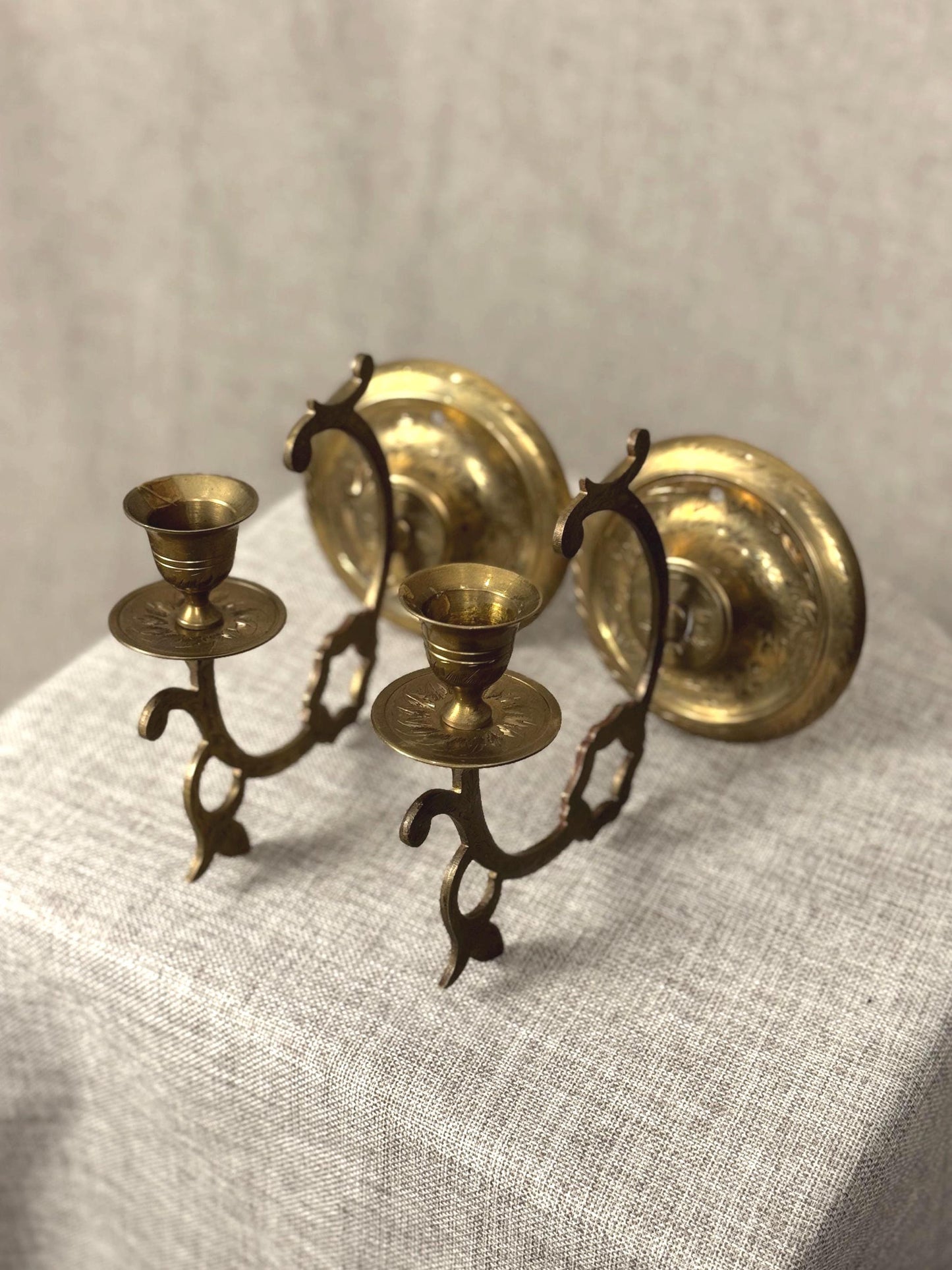 Vintage French Brass Candle Sconces | Ornate Wall Lighting Pair