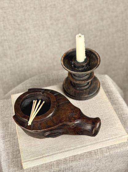 Carved Wooden Bull Ashtray
