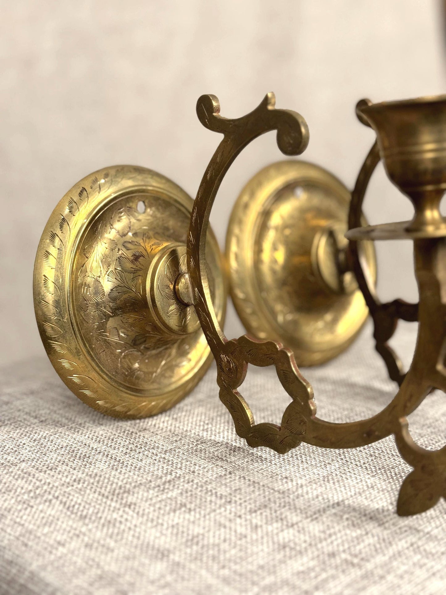 Vintage French Brass Candle Sconces | Ornate Wall Lighting Pair