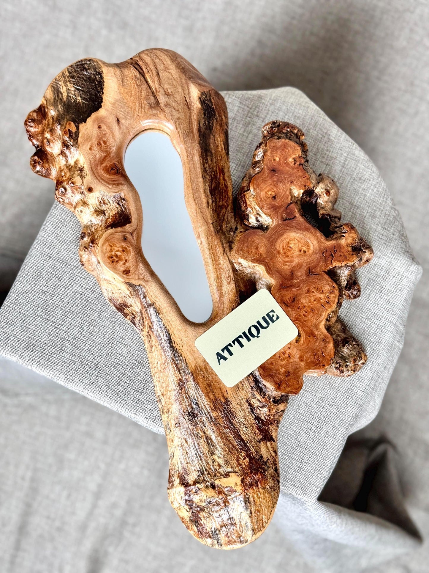 Organic Burr Wood Wall Mirror | Live Edge Sculptural Mirror | Carved Wood Wall Art