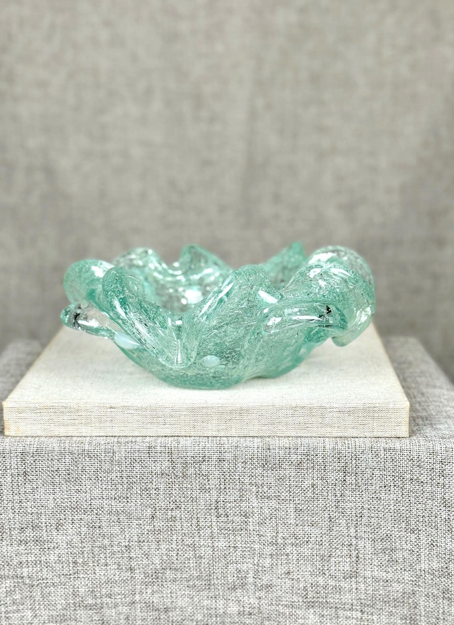 Vintage Murano Art Glass Bowl | Aqua Bullicante Glass Dish | Sculptural Bowl | Mid Century Murano Glass