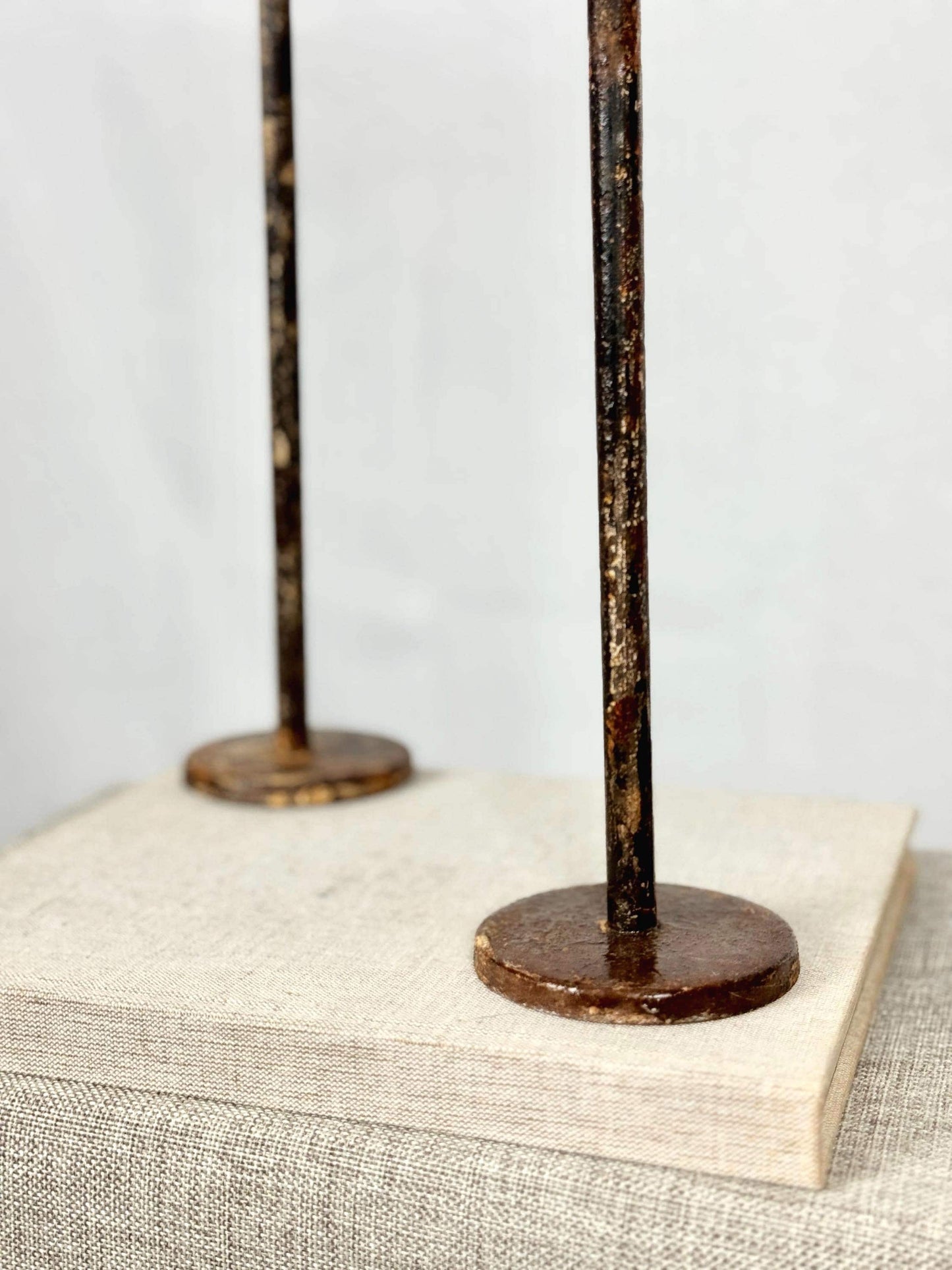 Pair of Wrought Iron Candle Holders | Vintage Rustic Candle Holders | Primitive Iron Candlesticks