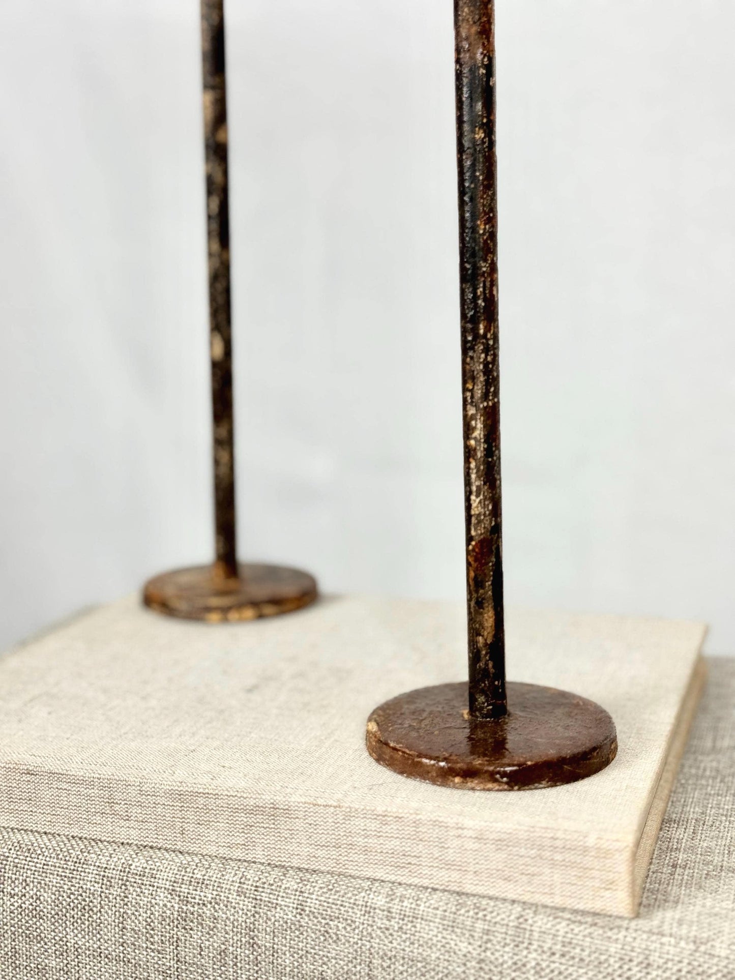 Hand-Forged Wrought Iron Candle Holder Pair